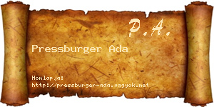 Pressburger Ada névjegykártya